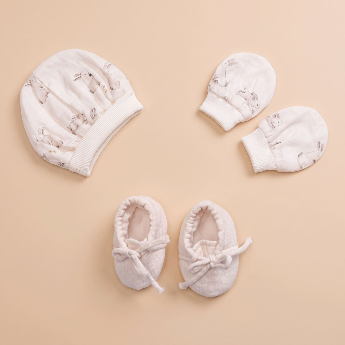 Enchanted Bunny Muslin Cap Mittens and Booties Set - Lil Mulberry