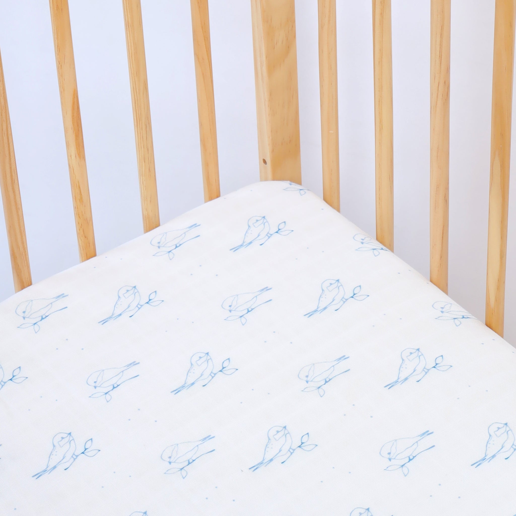 Bluebird Muslin Fitted Cot Sheet - Lil Mulberry