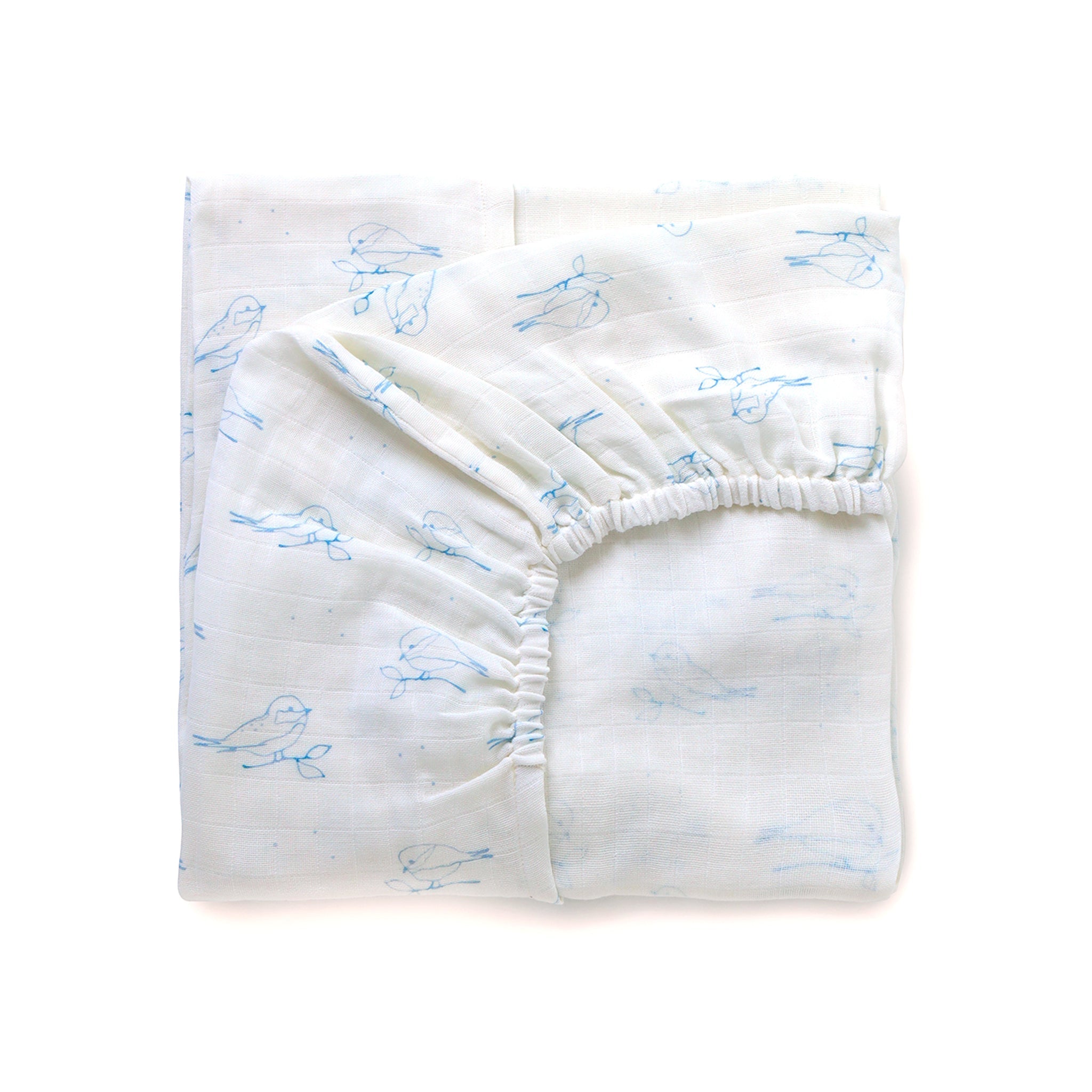 Bluebird Muslin Fitted Cot Sheet - Lil Mulberry