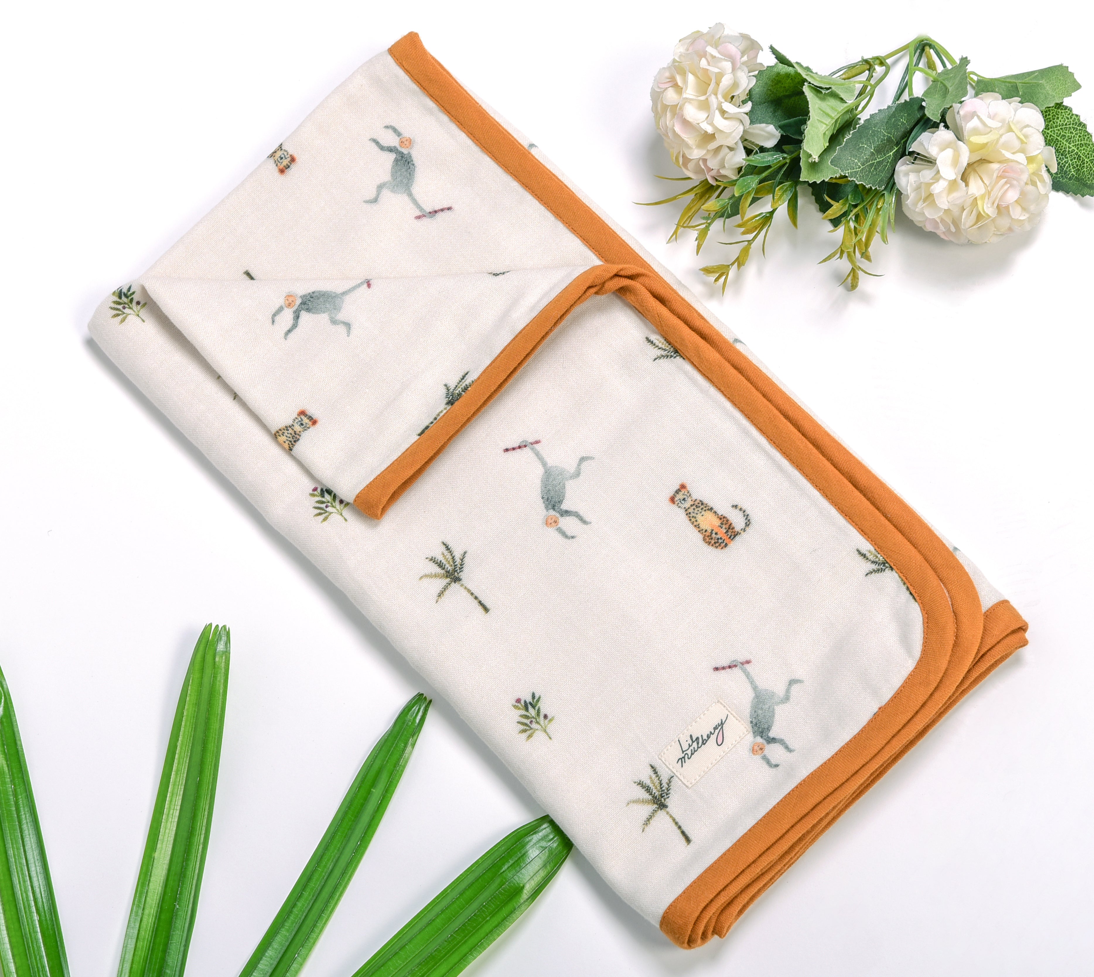 Monkey Cheetah Muslin Blanket - Lil Mulberry