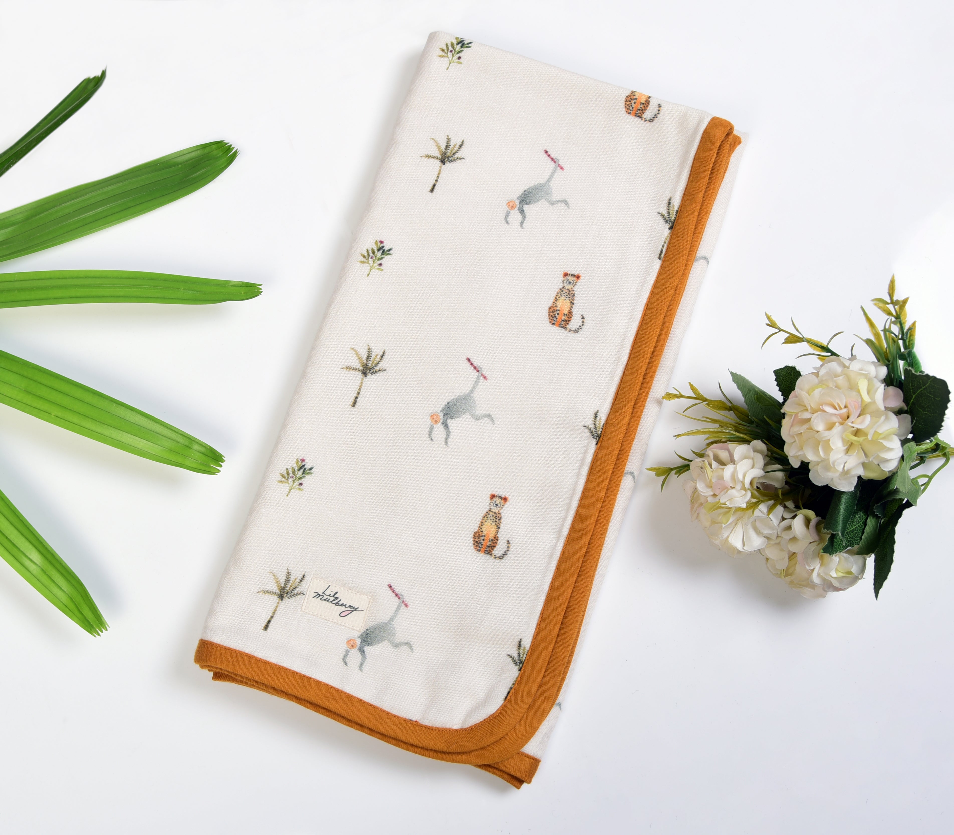 Monkey Cheetah Muslin Blanket - Lil Mulberry