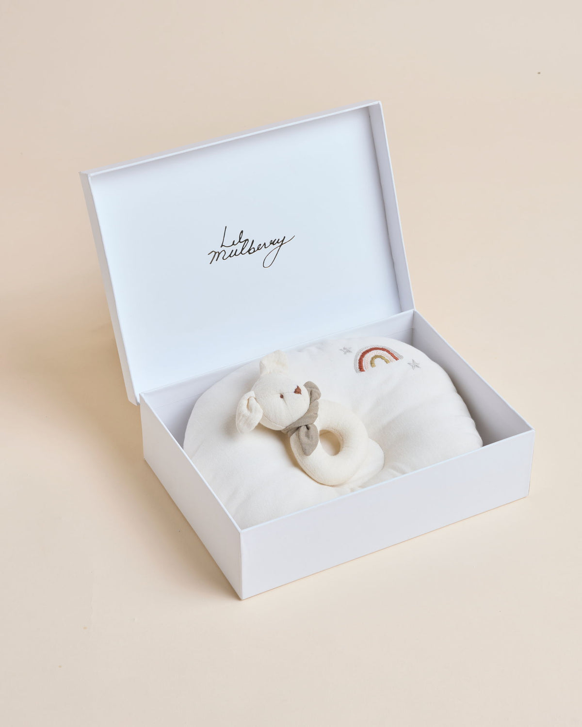 Rainbow Pillow & Bunny Rattle Gift Set
