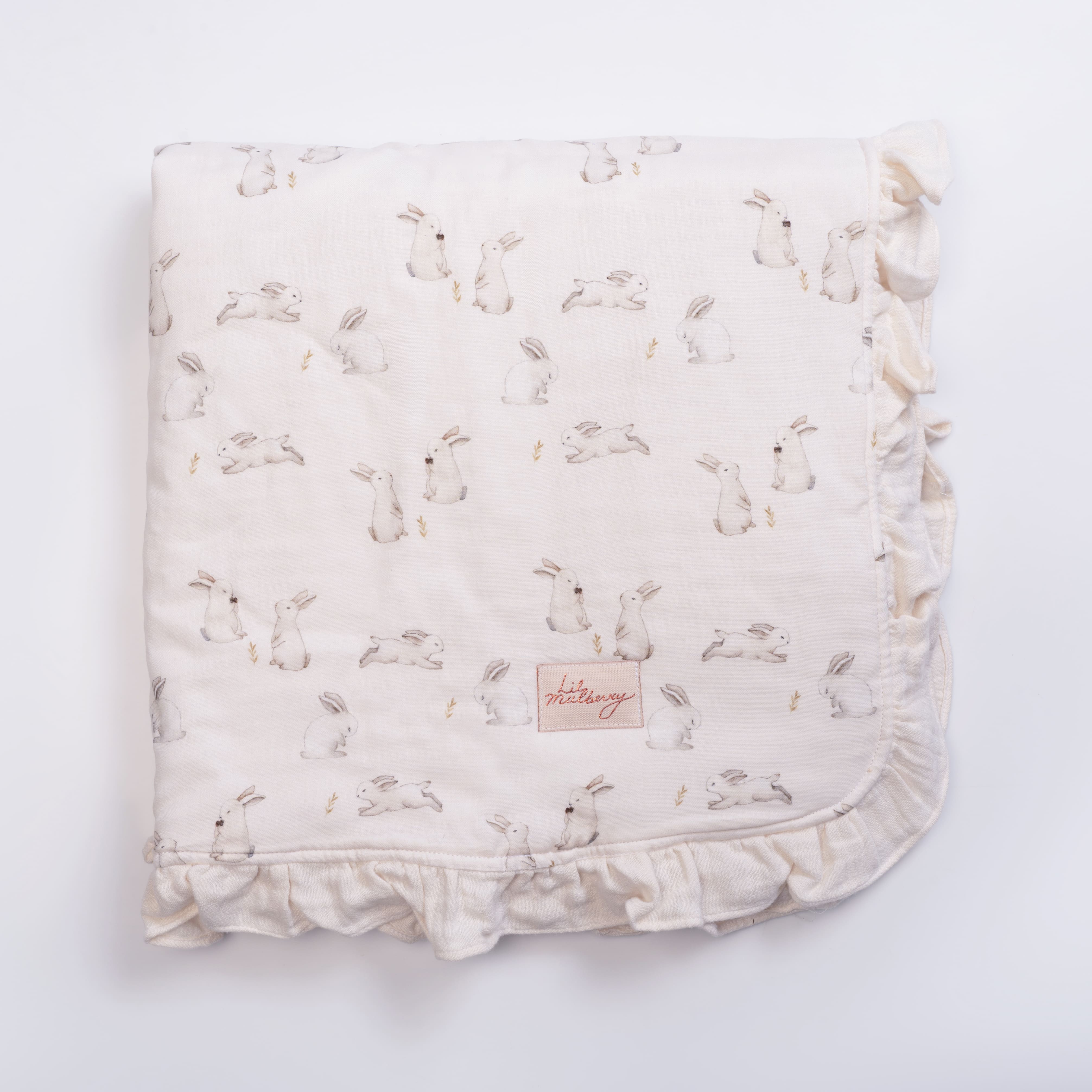 Enchanted Bunny Muslin Blanket with Frills - Lil Mulberry
