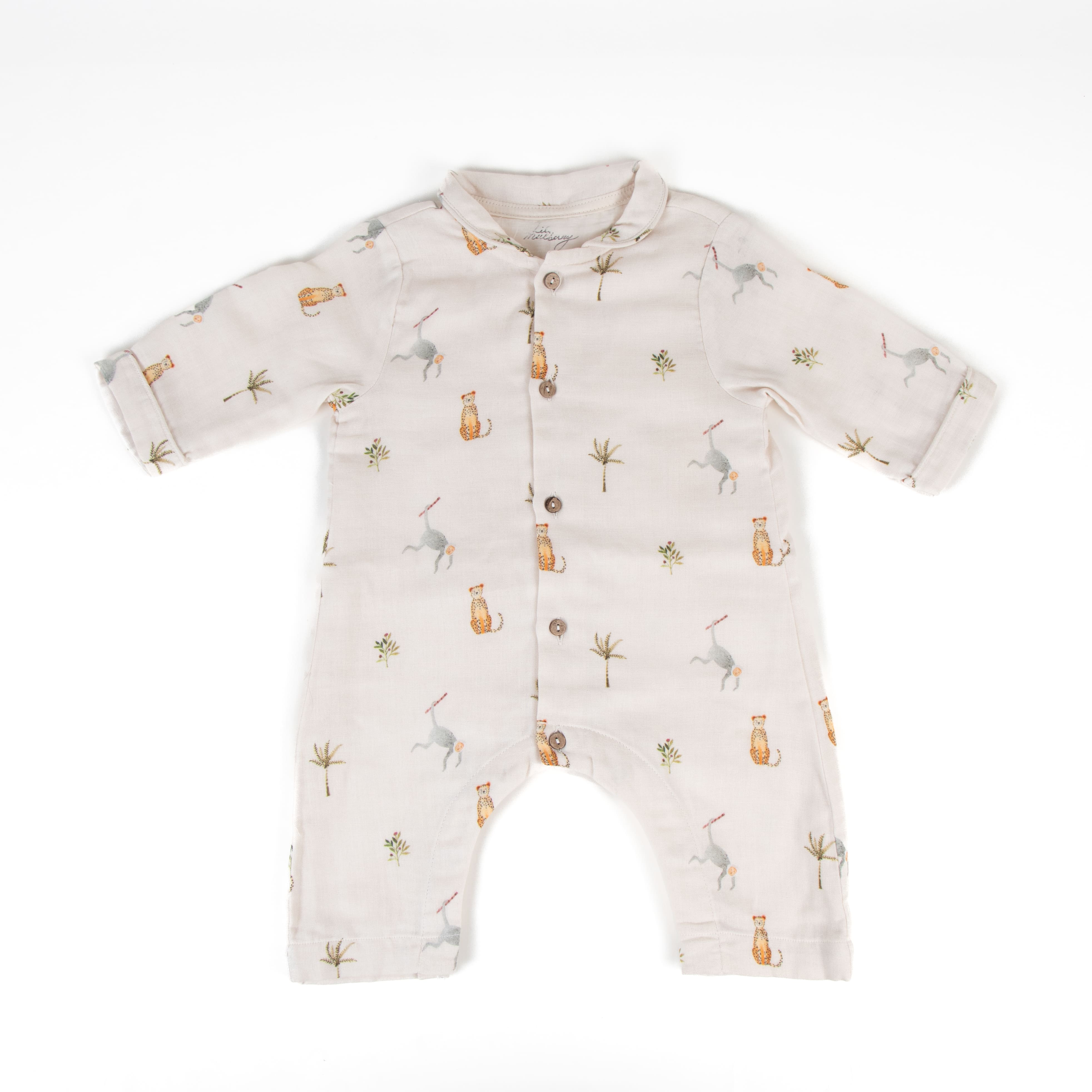 Monkey Cheetah Muslin Romper - Lil Mulberry