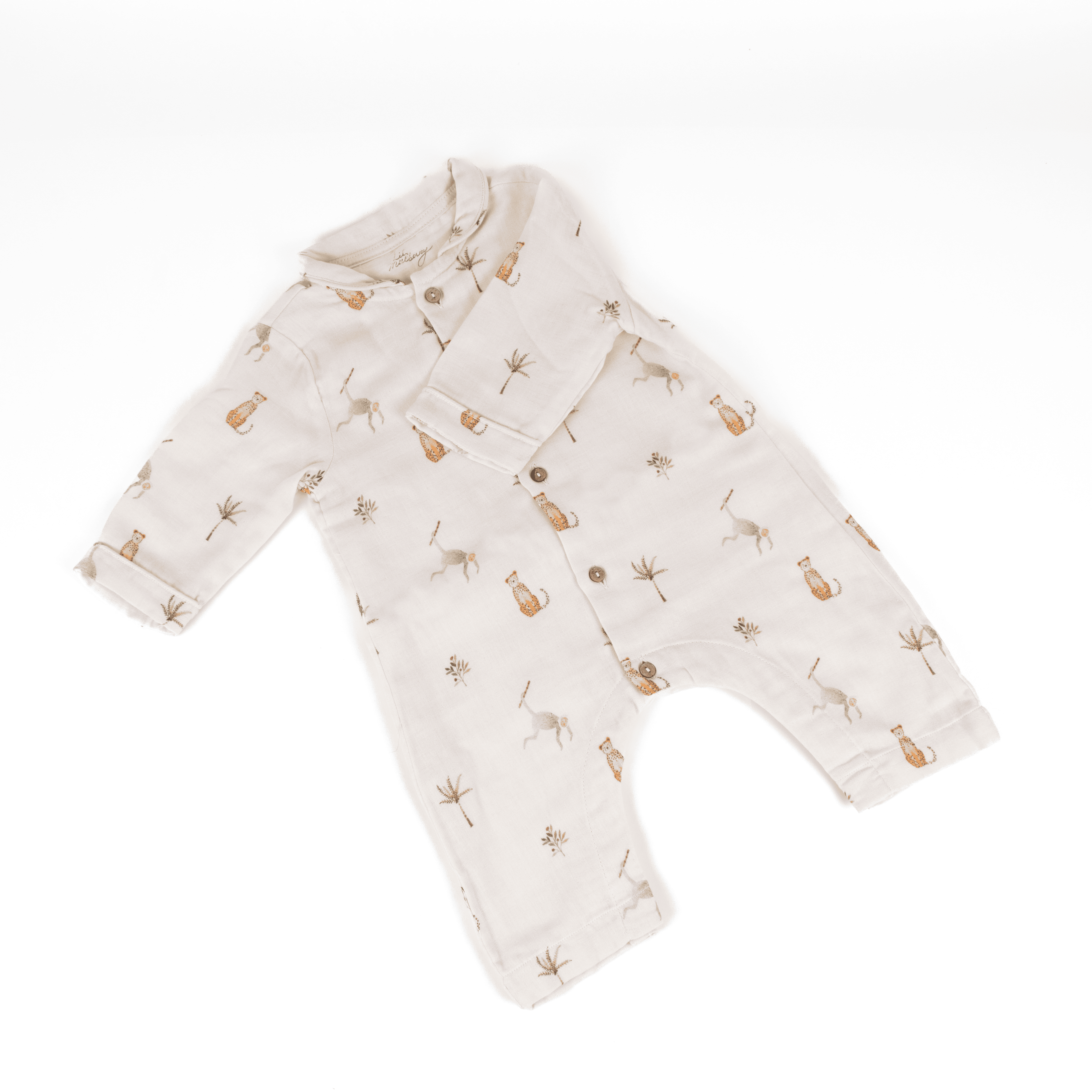 Monkey Cheetah Muslin Romper - Lil Mulberry