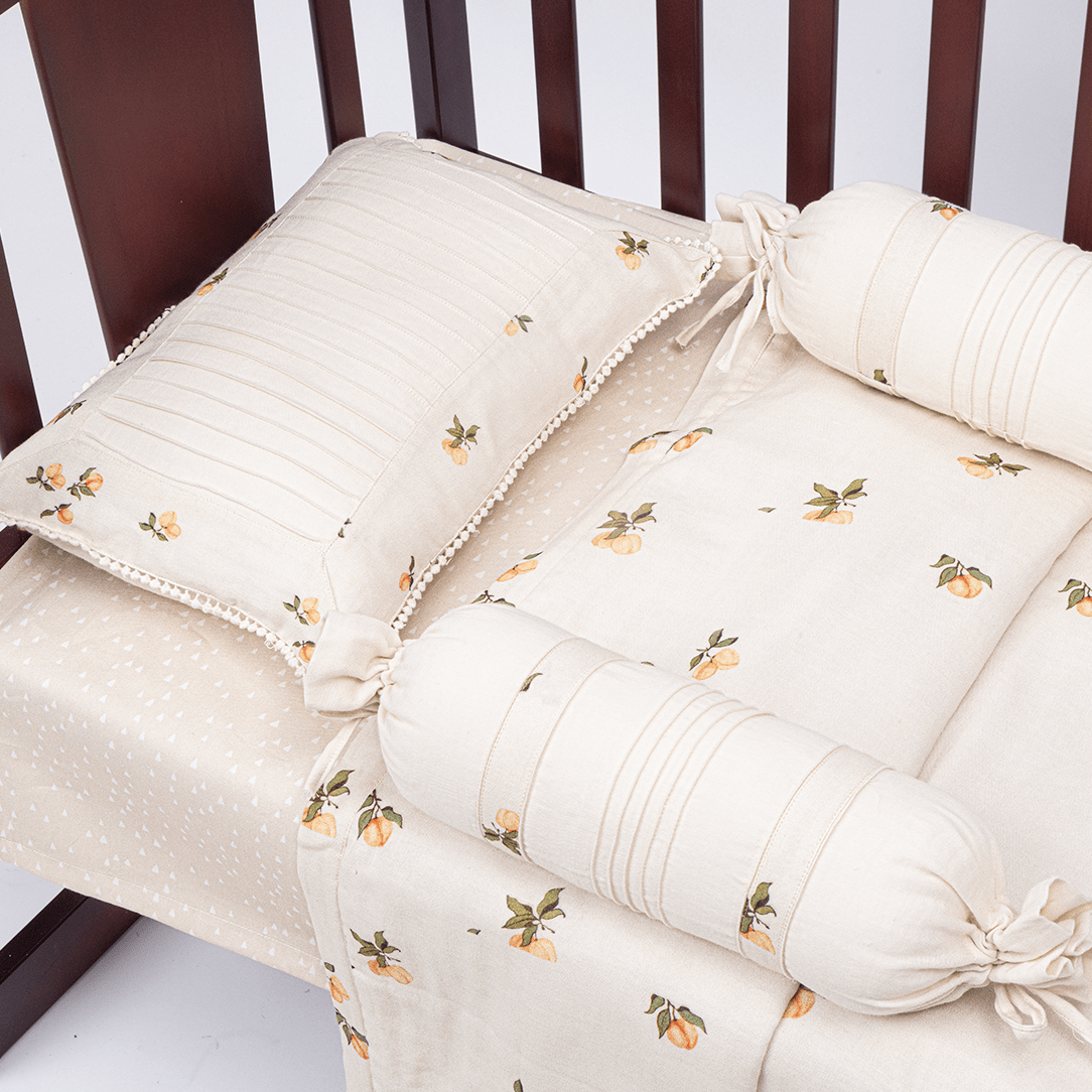 Peach Play Muslin Cot Bedding Set - Lil Mulberry