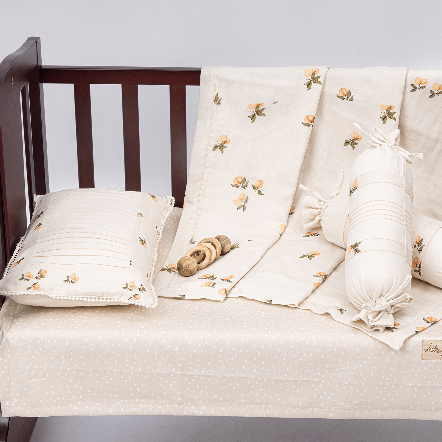 Peach Play Muslin Cot Bedding Set - Lil Mulberry