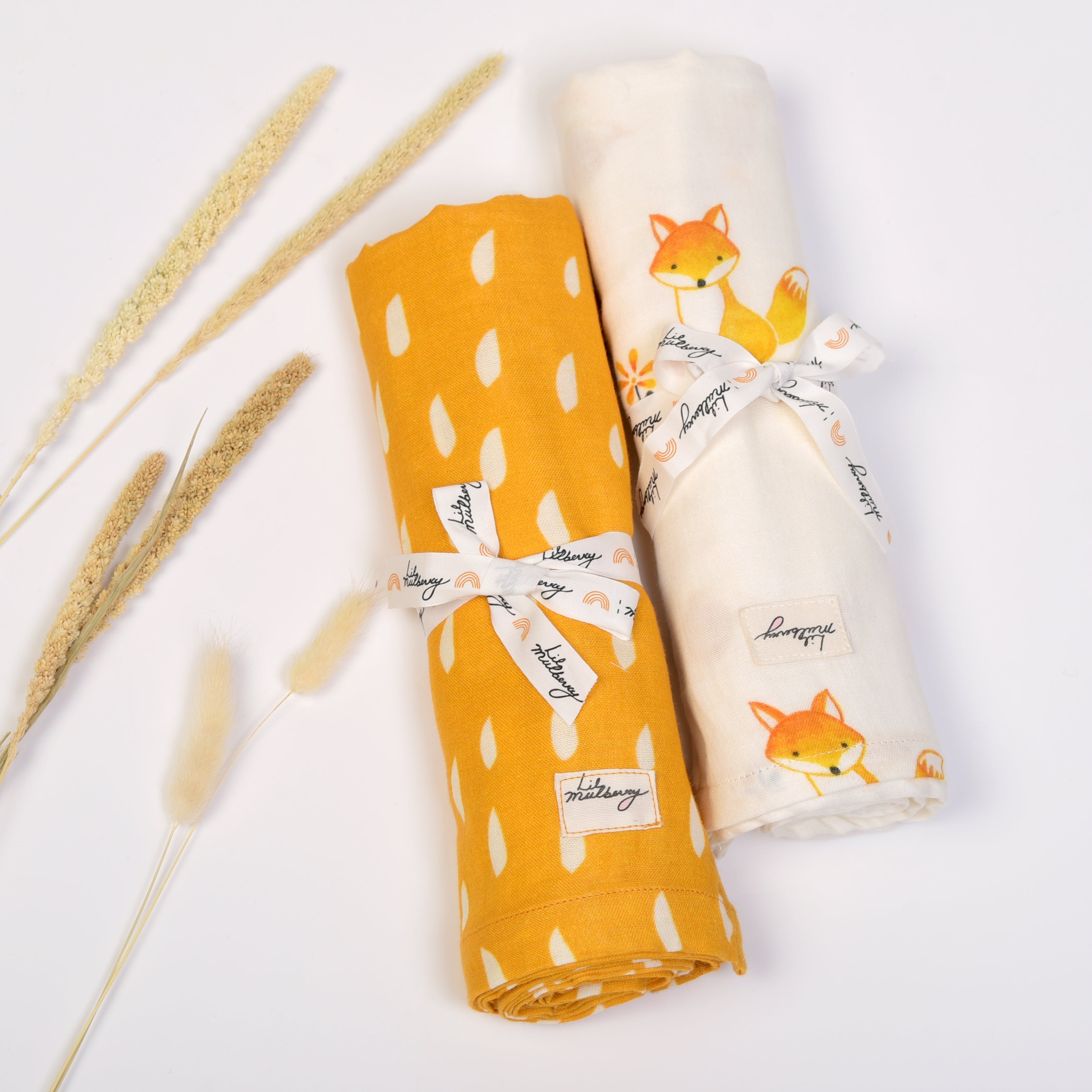 Fox in the Garden Muslin Swaddle Set - Lil Mulberry