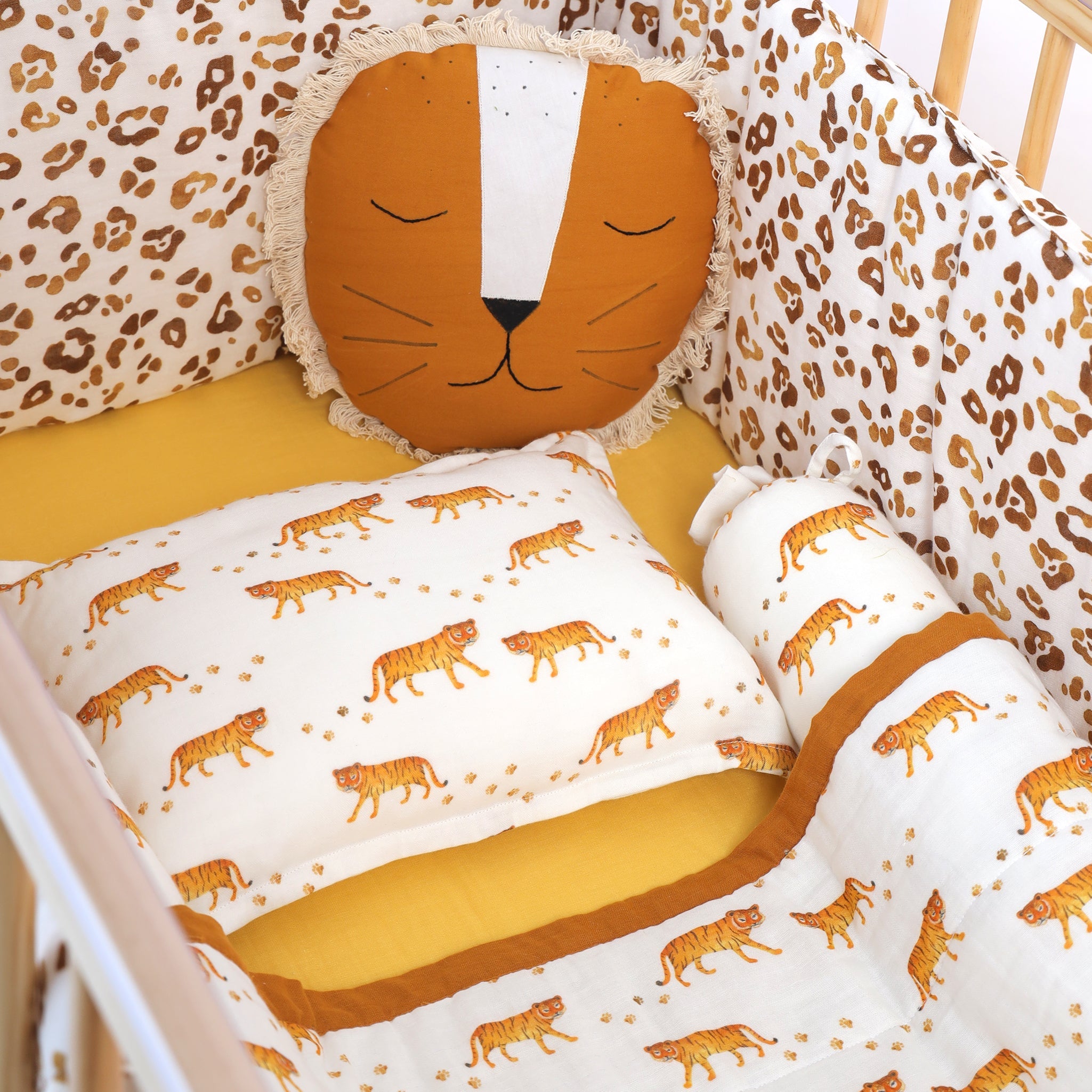 Golden Leopard Muslin Cot Bedding Set - Lil Mulberry